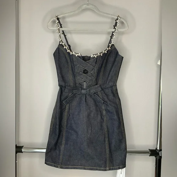 Area Crystal Pearl Corset Mini Dress - Picture 1 of 4